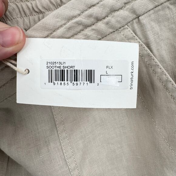 Trina Turk Out of Office NWT Soothe 100% Linen Neutral Beige Drawstring Shorts - Picture 6 of 8